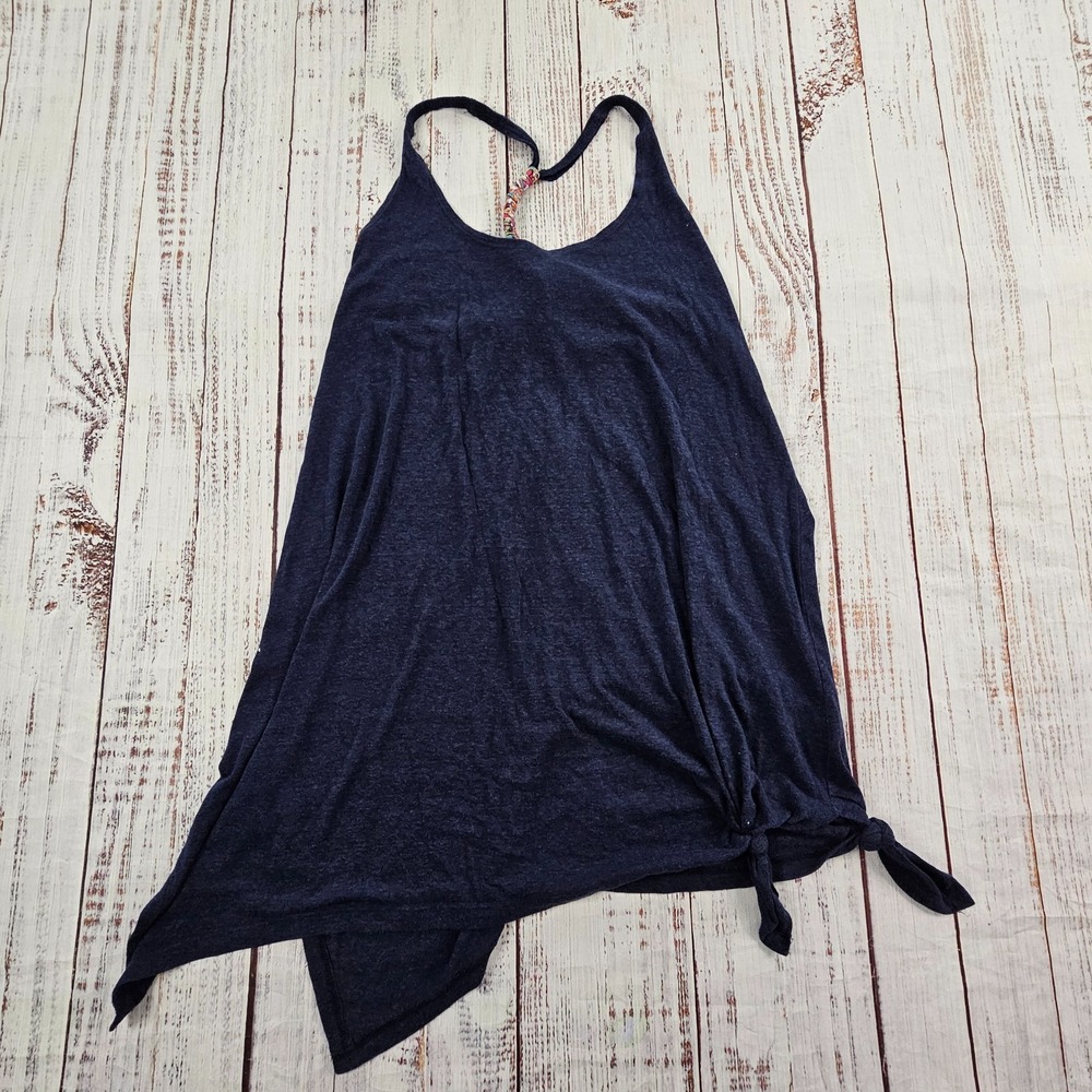 Lucky Brand Swimwear Cover Up M Navy Blue Tank Asymmetrical Hem Side Tie Boho